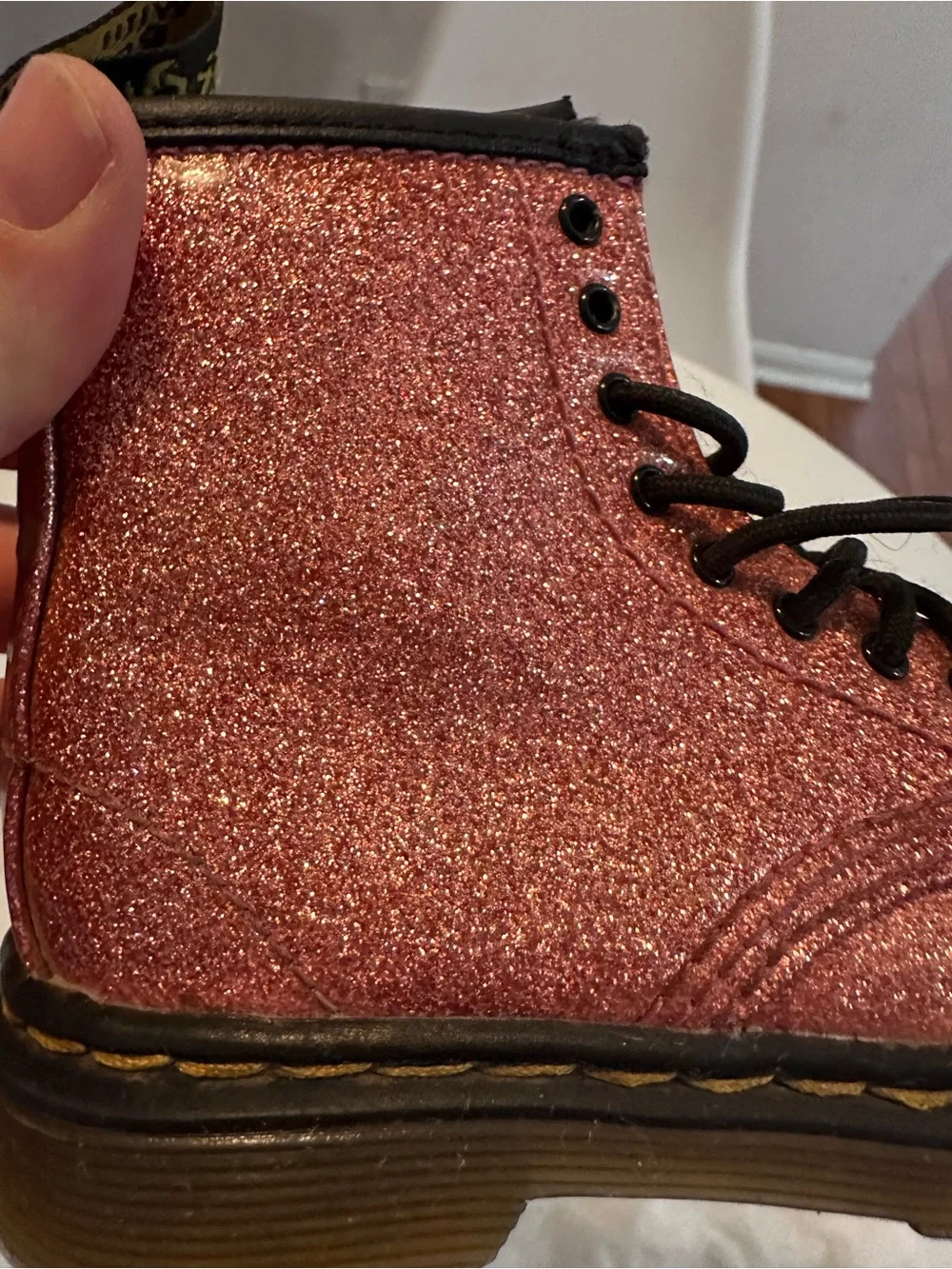 Dr. Martens Girls Glitter Lace-Up Boots - Rose Pink